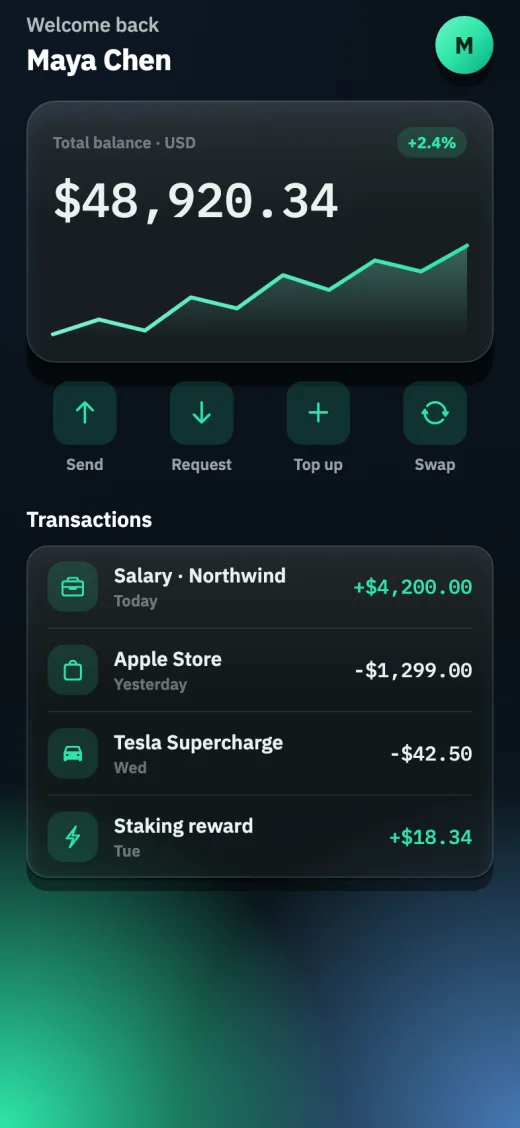 Vault — dark finance app design