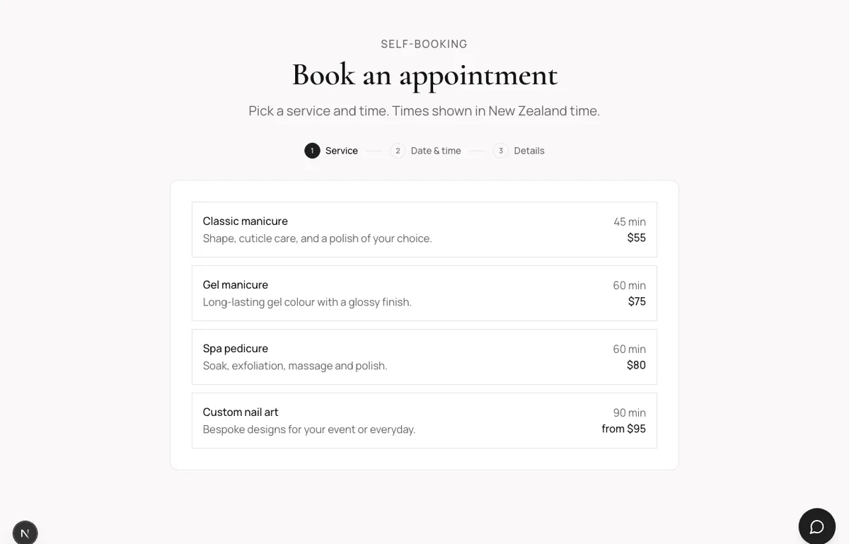 Multi-step booking module with service selection