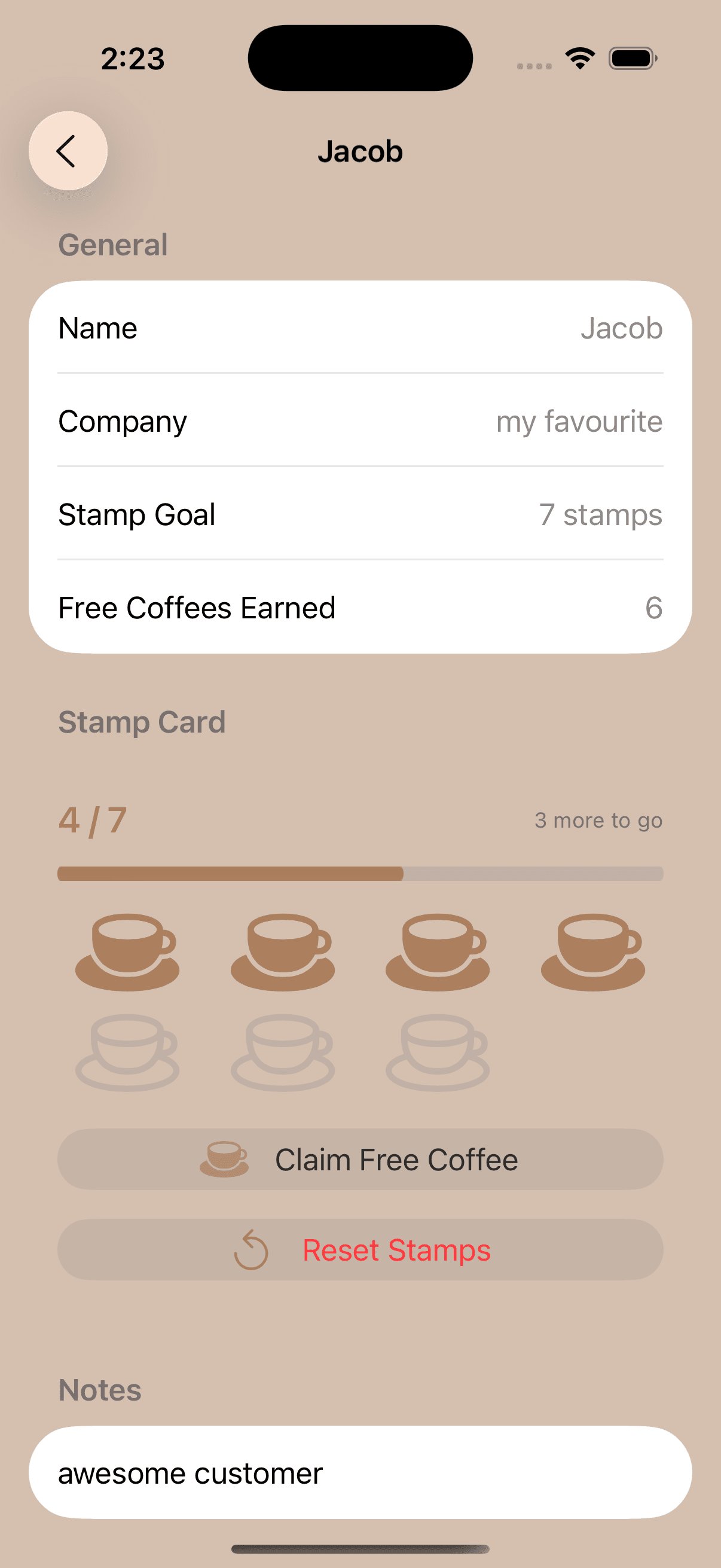 CoffeeStamp — card detail